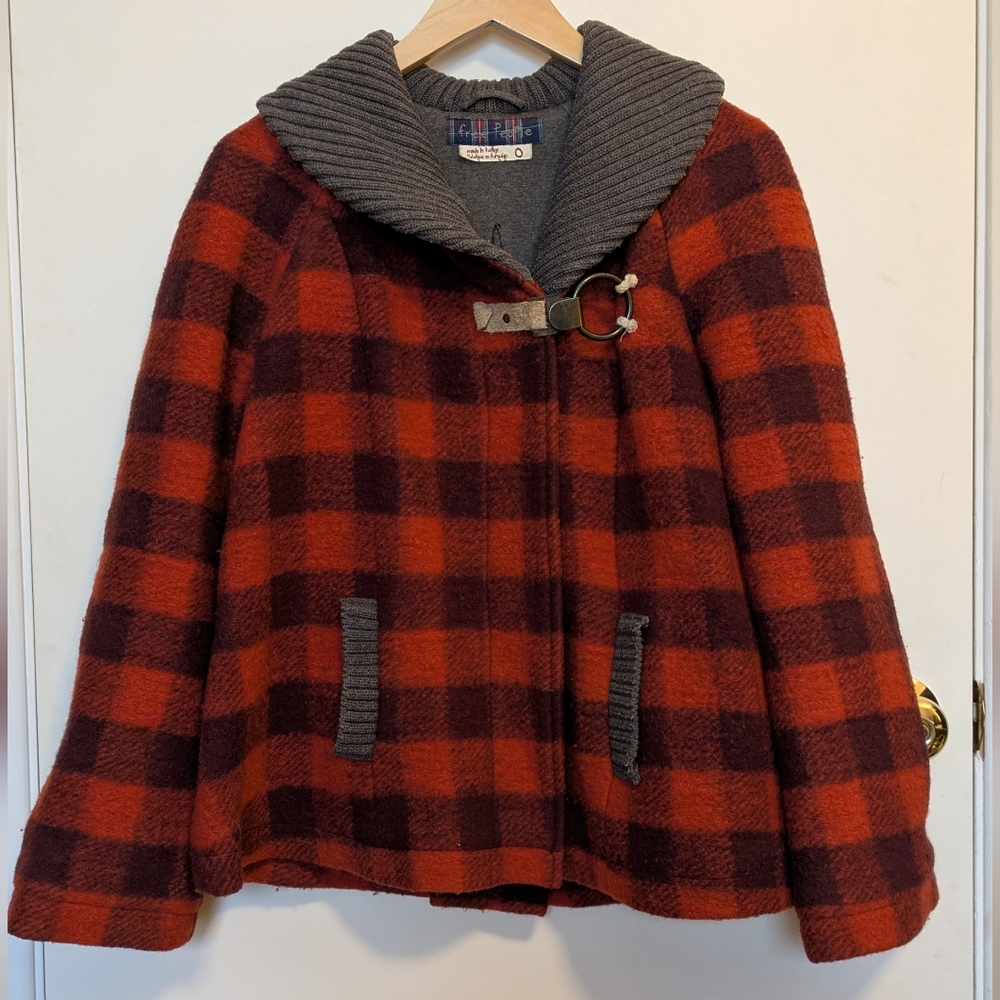 Free People Buffalo Plaid Wool Jacket Coat - Size 0